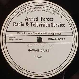 Hawaii Calls transcription disc